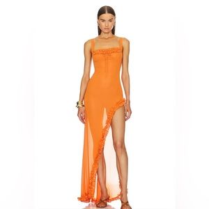 Sheer ruffled orange dress
